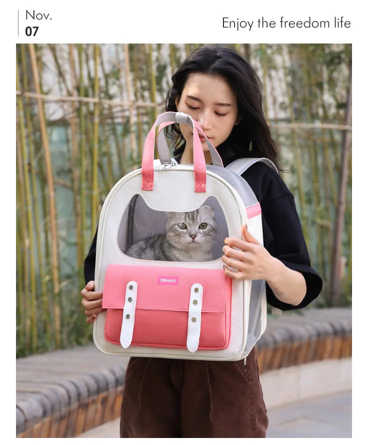 Portable Breathable Backpack for Carrying Pet Cats and Small Dogs - Pet Travel Supplies for Outdoor Use