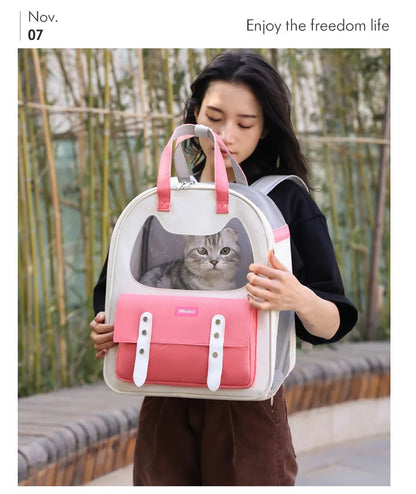 Portable Breathable Backpack for Carrying Pet Cats and Small Dogs - Pet Travel Supplies for Outdoor Use