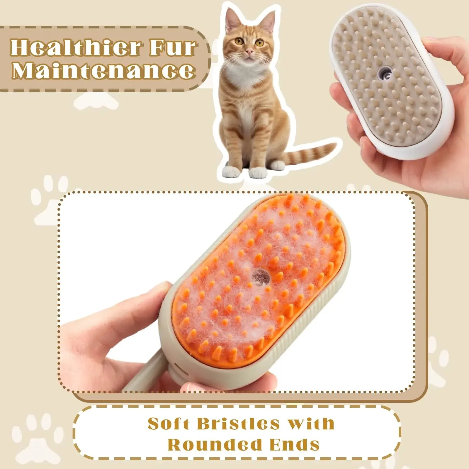 3-in-1 Pet Steam Brush | Spray, Massage & Grooming Comb for Cats & Dogs